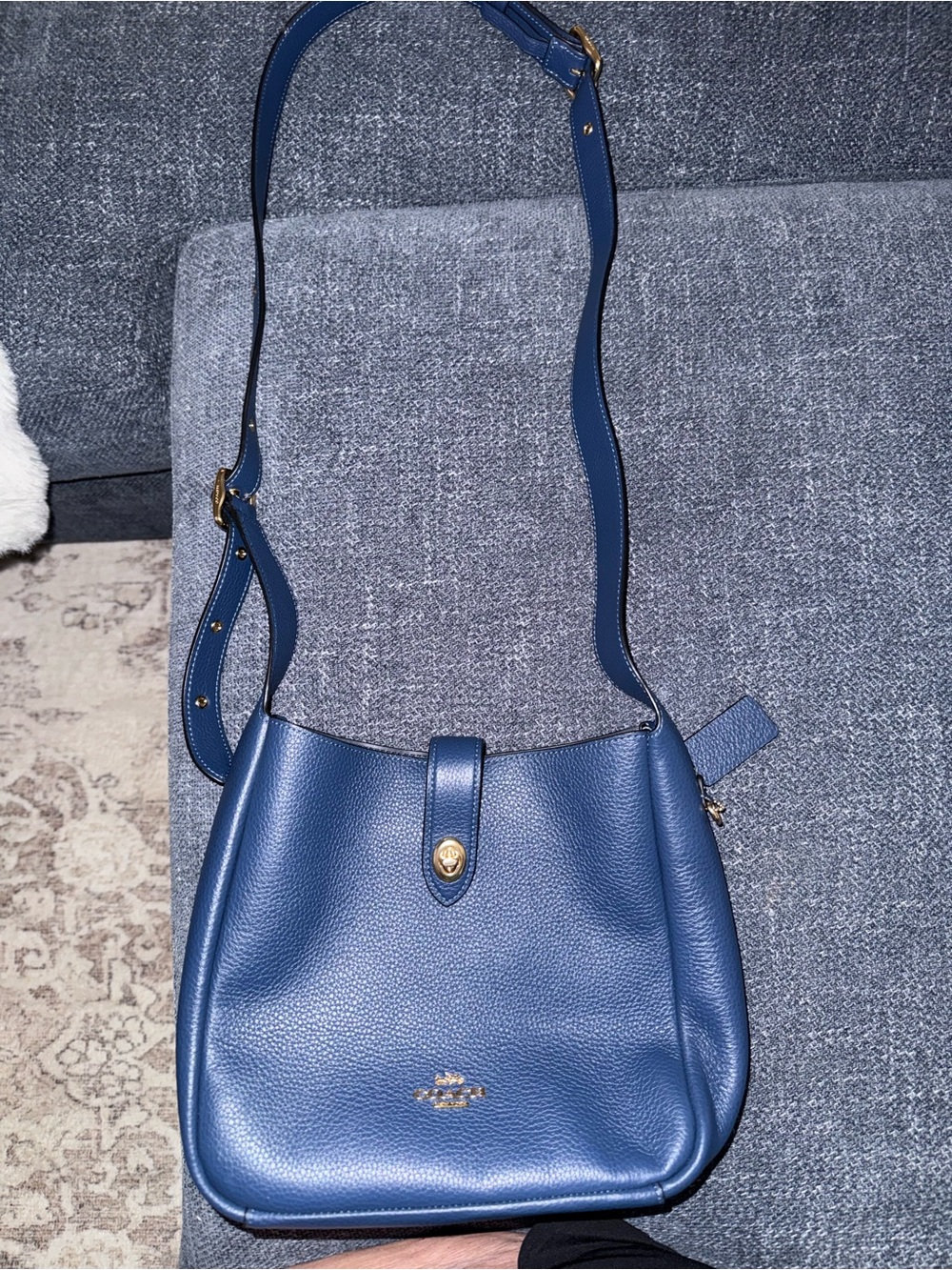 Coach Blue Pebbled Leather Shoulder Bag with Gold Hardware
